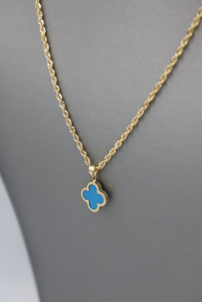 *NEW* 207 14K Hollow Rope Chain W/Turquoise VC Pendant - JTJ™ - Javierthejeweler