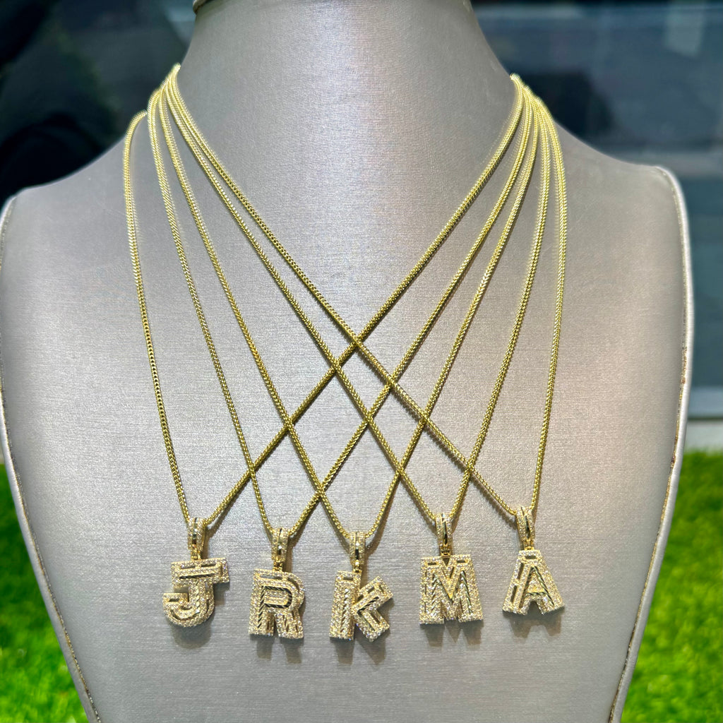 14k Initial CZ Pendant W/ Hollow Franco Chain (18” Inches) JTJ™ - Javierthejeweler