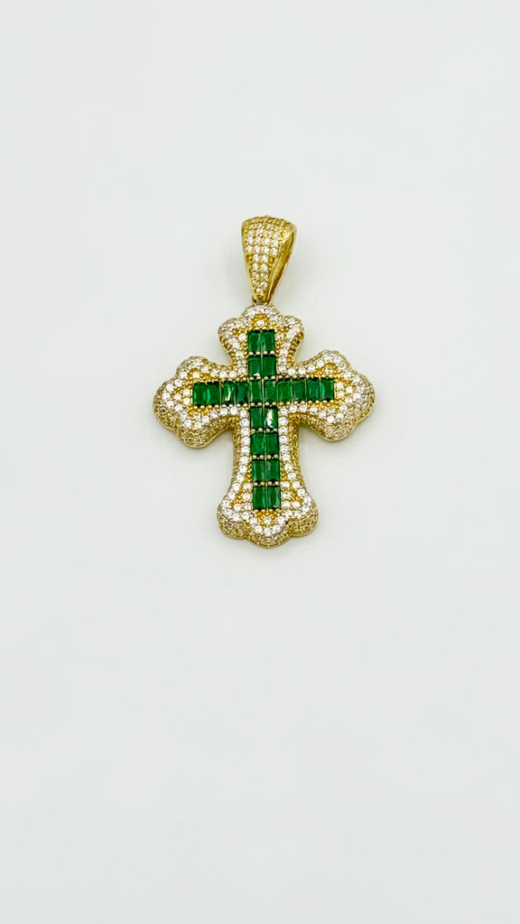 *NEW* 207 14K CZ Cross Baguette Pendant (Green) JTJ™ - Javierthejeweler