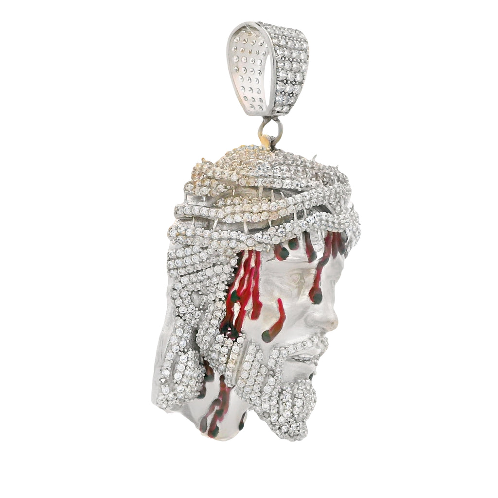 14K White Gold 3D Jesus Face CZ Pendant JTJ™ - Javierthejeweler