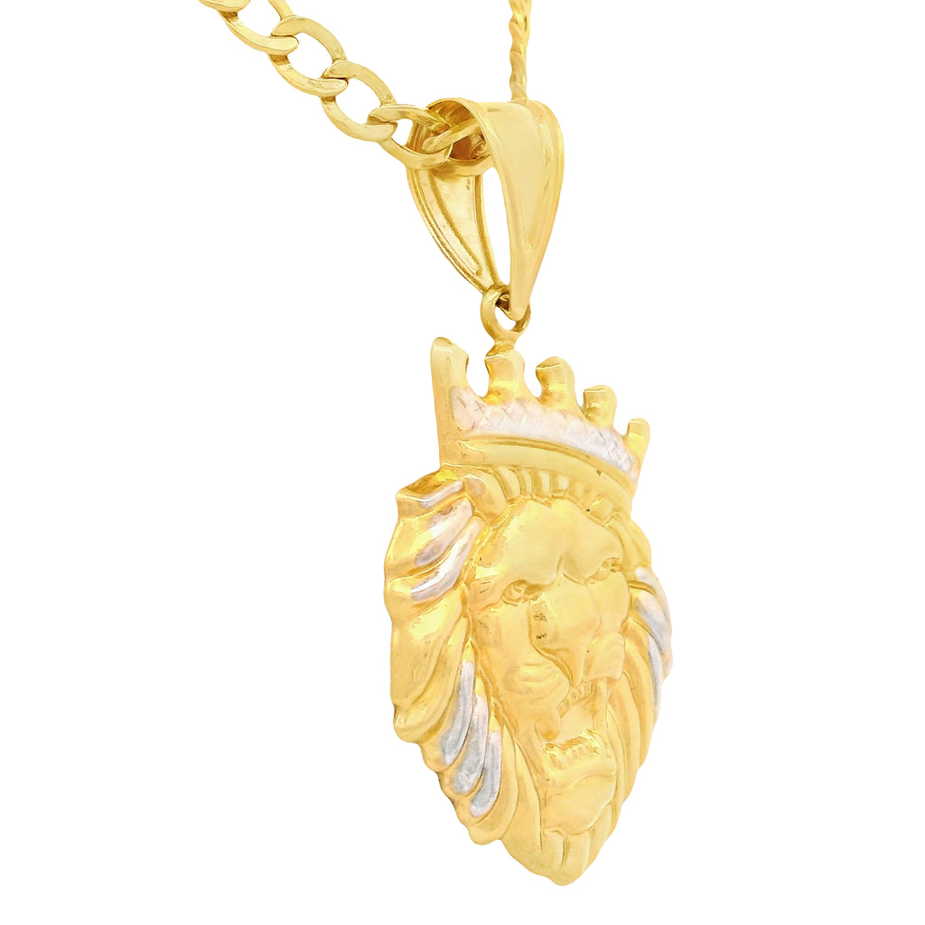 14K Lion King Pendant W/ Hollow Cuban Curb Chain (4.5MM - 20” Inches) JTJ™ - Javierthejeweler