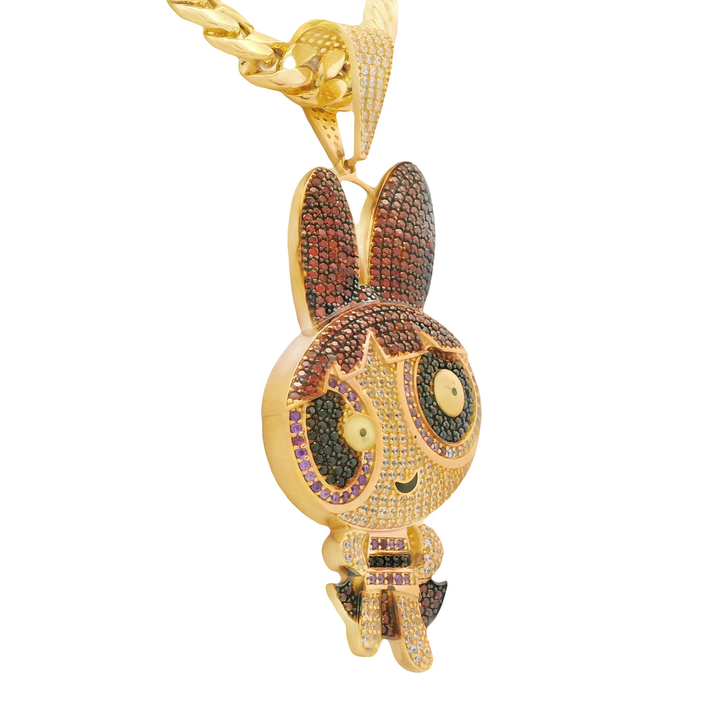 14K PP Bombon BIG CZ Pendant W/ Hollow Cuban Choker (7MM - 16” Inches) JTJ™ - Javierthejeweler