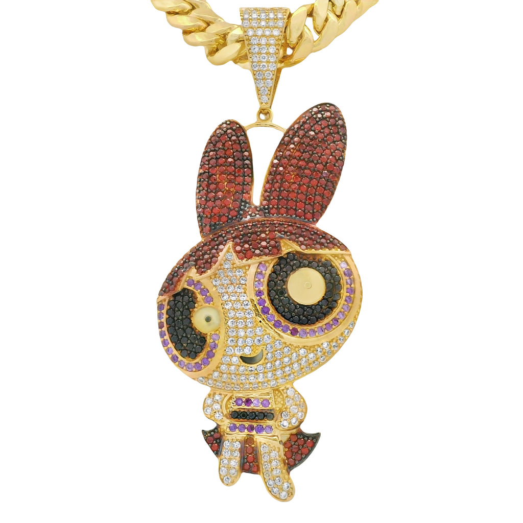 14K PP Bombon BIG CZ Pendant W/ Hollow Cuban Choker (7MM - 16” Inches) JTJ™ - Javierthejeweler