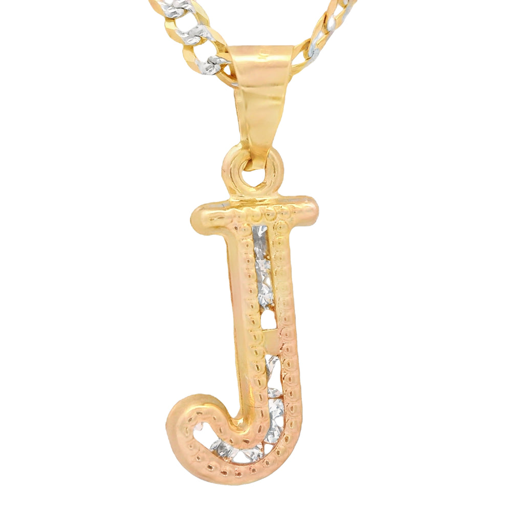 14K Initial (J) CZ Pendant w/ Solid Two Tone Cuban Chain (18” Inches) JTJ™ - Javierthejeweler