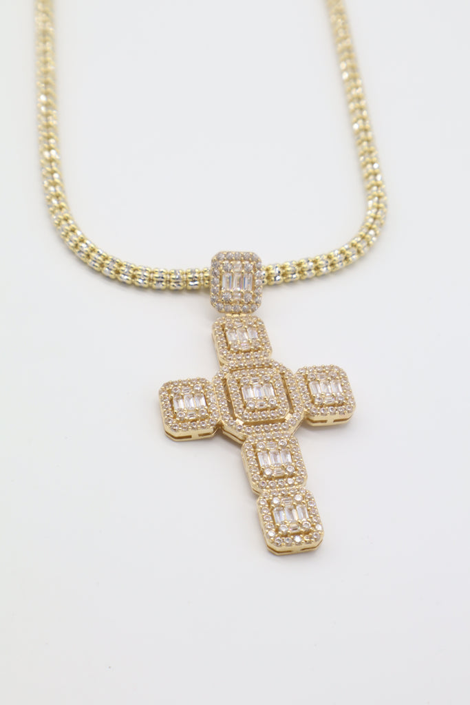*NEW* PA 14k Cross Baguette Pendant With Moon Iced Chain JTJ™ - - Javierthejeweler