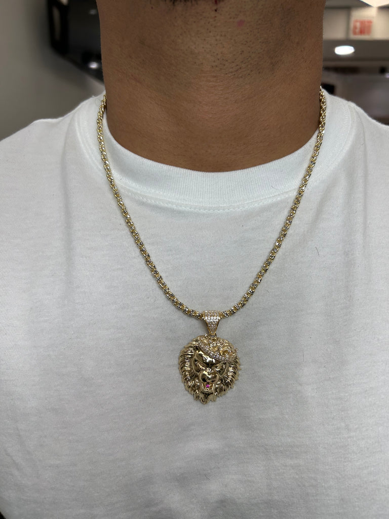 *NEW* PA 14k Lion 🦁 Pendant w/ Moon Iced Chain New Style JTJ™ - - Javierthejeweler