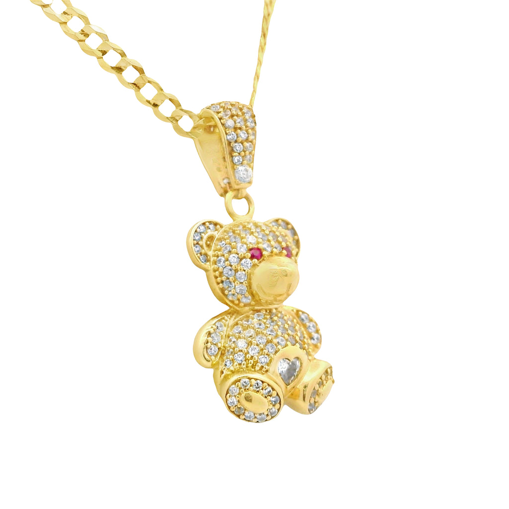 14K Teddy CZ Bear Pendant w/ Solid Cuban Chain (18” Inches) JTJ™ - Javierthejeweler