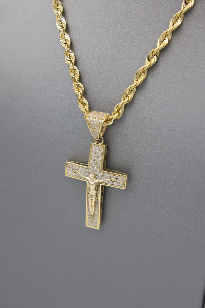*NEW* 14K 207 Cz Cross Pendant W/ Hollow Rope Chain JTJ™ - Javierthejeweler