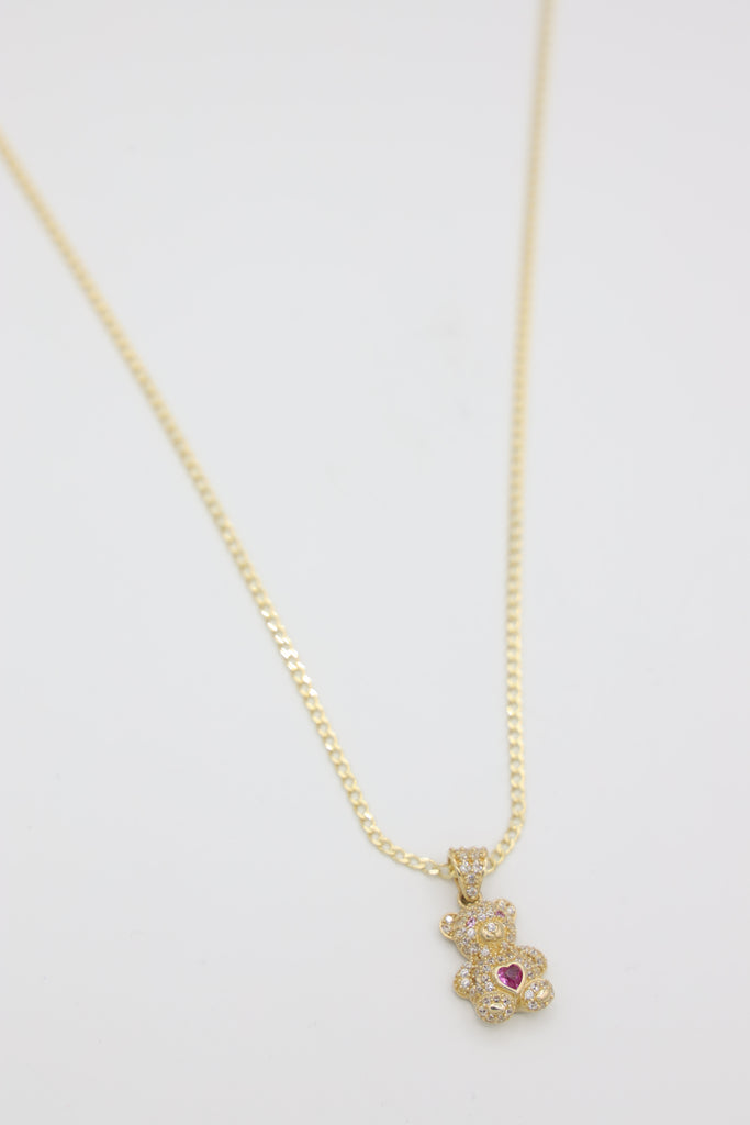*NEW* 207 14k Solid Cuban Chain W/ Teddy Bear Pendant (Pink) JTJ™ - Javierthejeweler