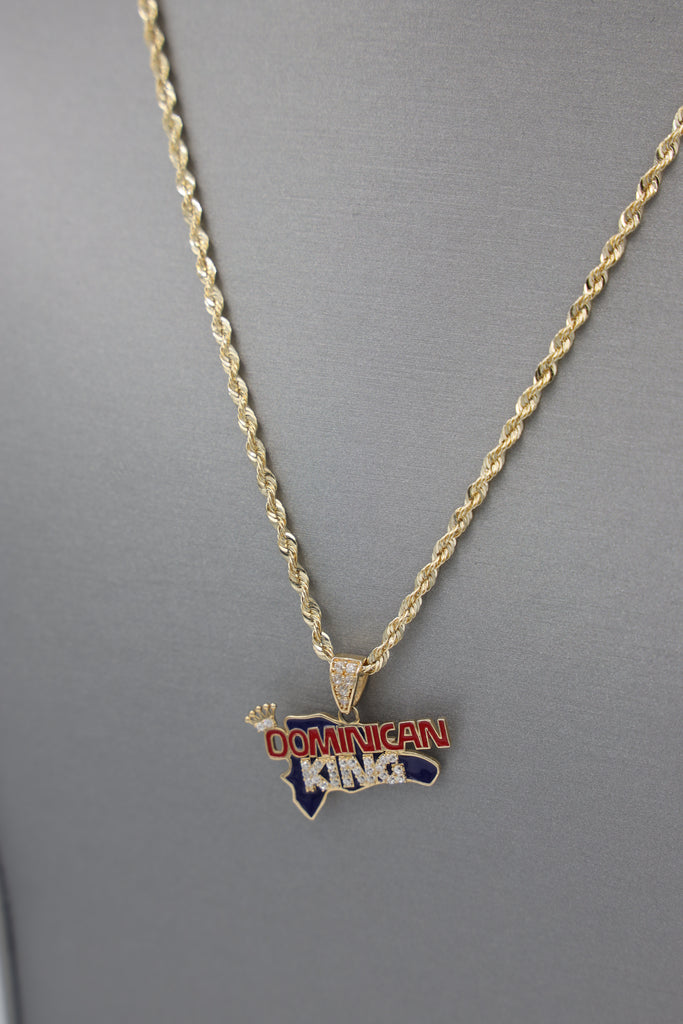 *NEW* 207 14K CZ Dominican King Pendant w/ Hollow Rope Chain JTJ™ - Javierthejeweler