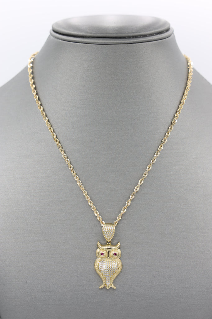 *NEW* 207 14k Owl Pendant W/ Hollow Rope Chain JTJ™ - Javierthejeweler