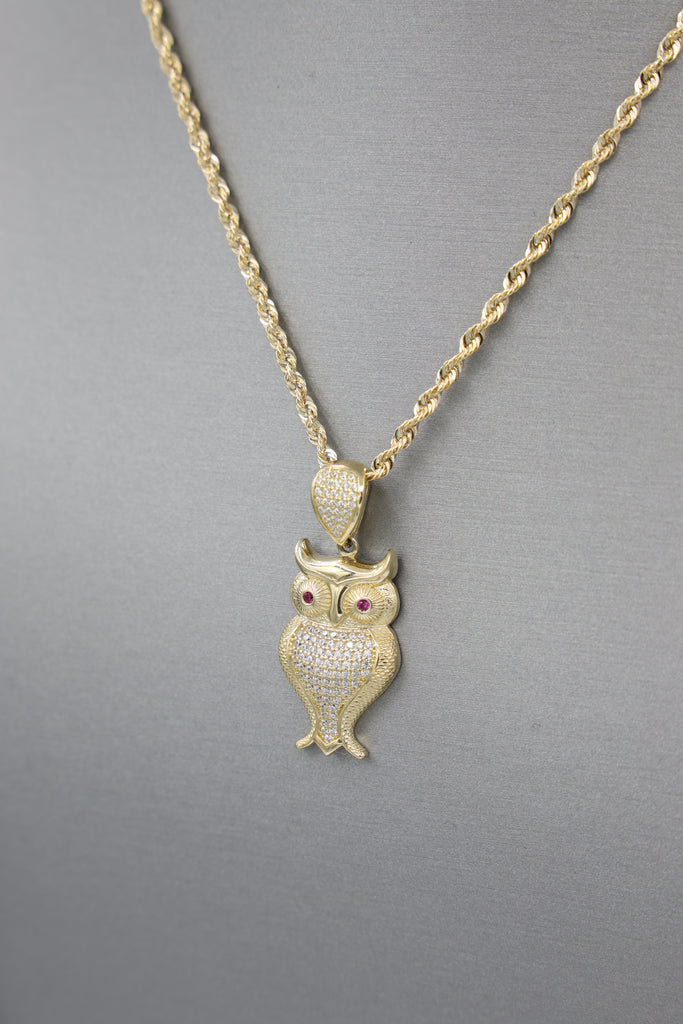 *NEW* 207 14k Owl Pendant W/ Hollow Rope Chain JTJ™ - Javierthejeweler