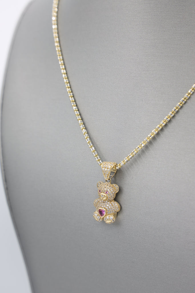 *NEW* 207 14K Pink Bear Pendant W/ Moon Ice Chain  JTJ™ - Javierthejeweler