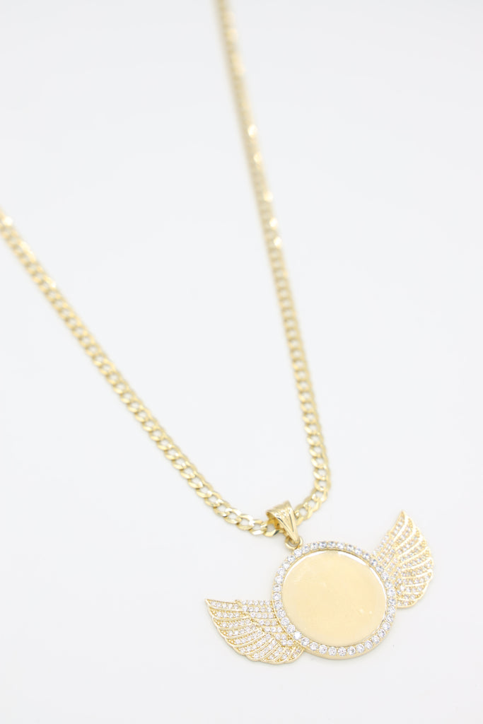 *NEW* 207 14K Small Wings Picture Pendant W/ Solid Cuban Curb Chain - JTJ™ - Javierthejeweler