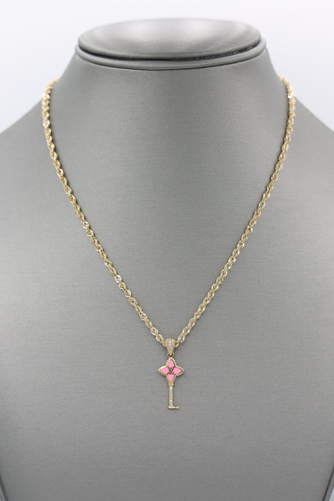 *NEW* 207 14K Hollow Rope Chain W/ LV Pink Key Pendant - JTJ™ - Javierthejeweler