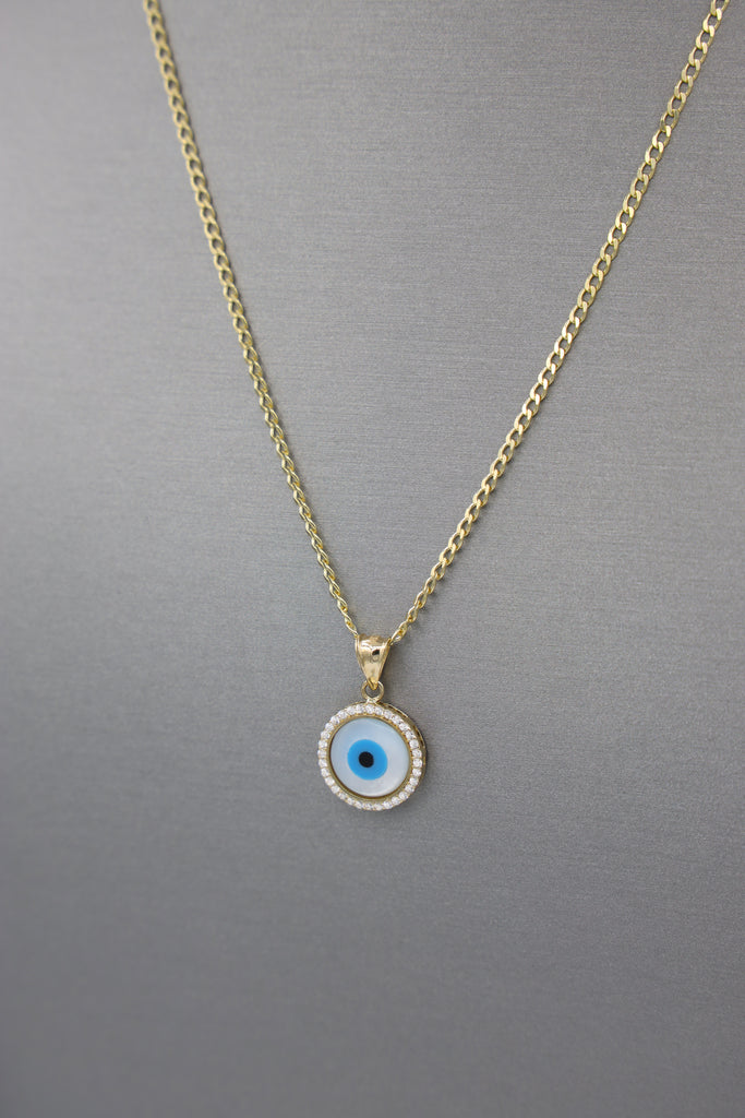 *NEW* 207 14K Blue Fatima Eye Pendant W/ Solid Cuban Chain JTJ™ - Javierthejeweler