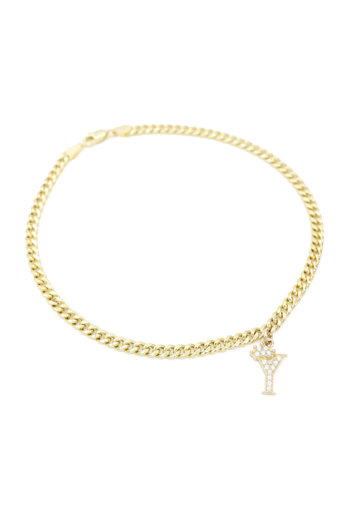 14K Hollow Cuban Ankle Bracelet W/ Initial Included JTJ™ - Javierthejeweler