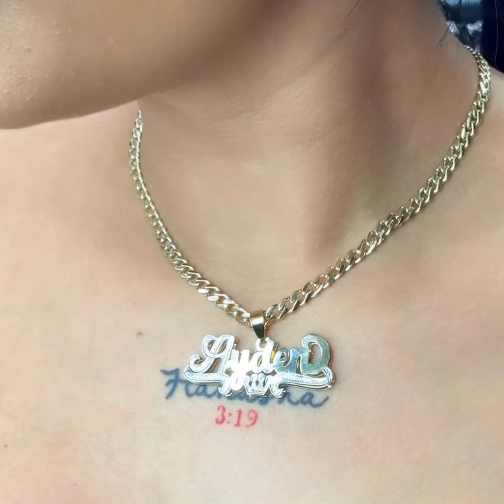 14 k Custom Name Pendant + Hollow Cuban Choker for Women (16" Inches) 😍 JTJ™ - Javierthejeweler