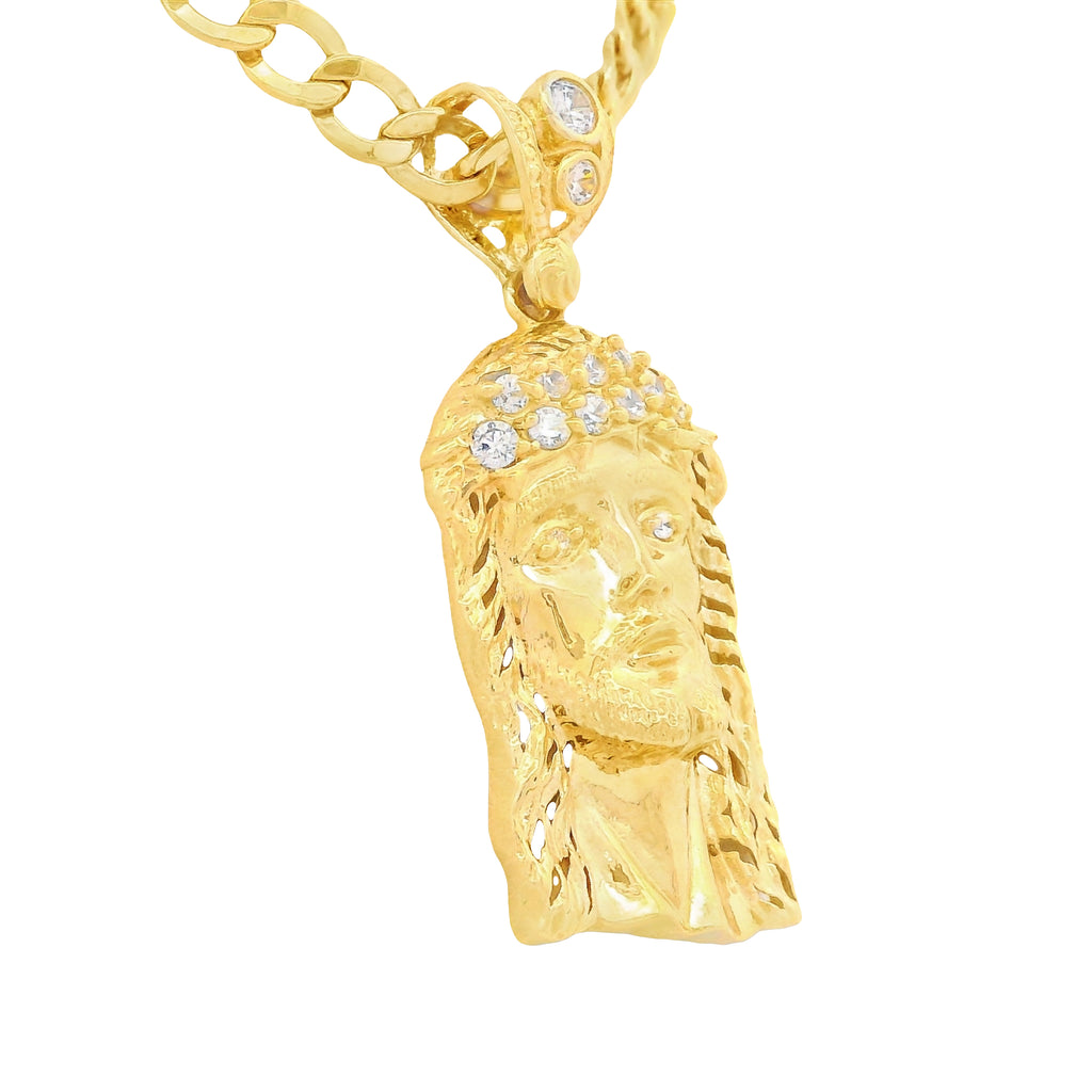 14K Jesus CZ Face Pendant W/ Hollow Cuban Curb Chain (4.5MM - 20” Inches) JTJ™ - Javierthejeweler