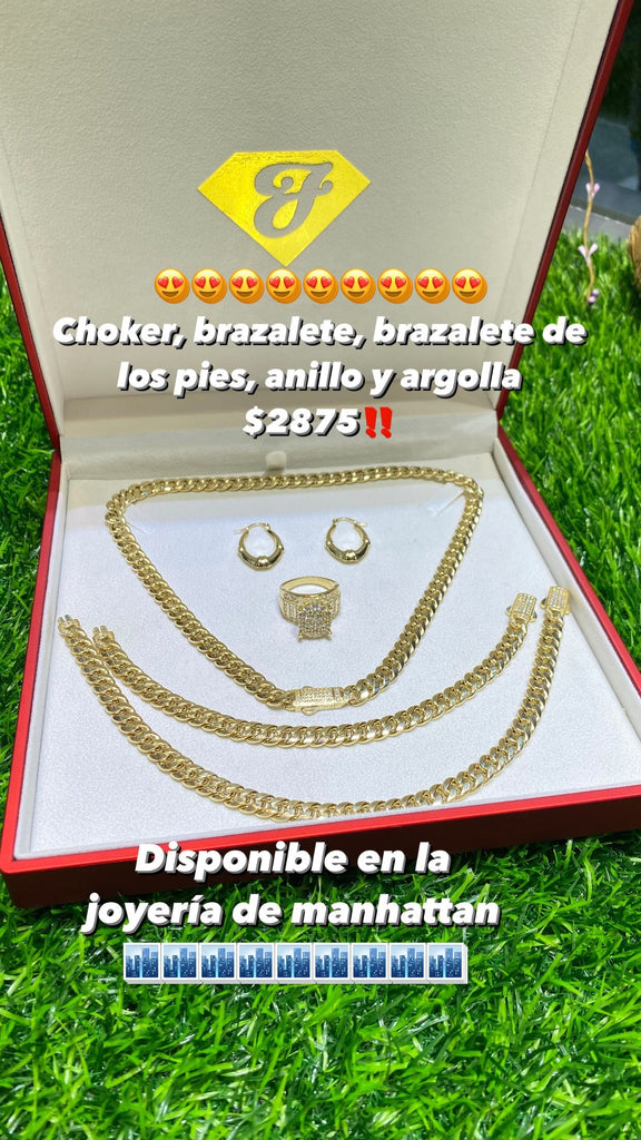 *NEW* 14k Hollow Choker + Bracelet + Ankle Bracelet (7.5 mm) + BIG Engagement Ring + Hoops 🤩 JTJ™ - - Javierthejeweler