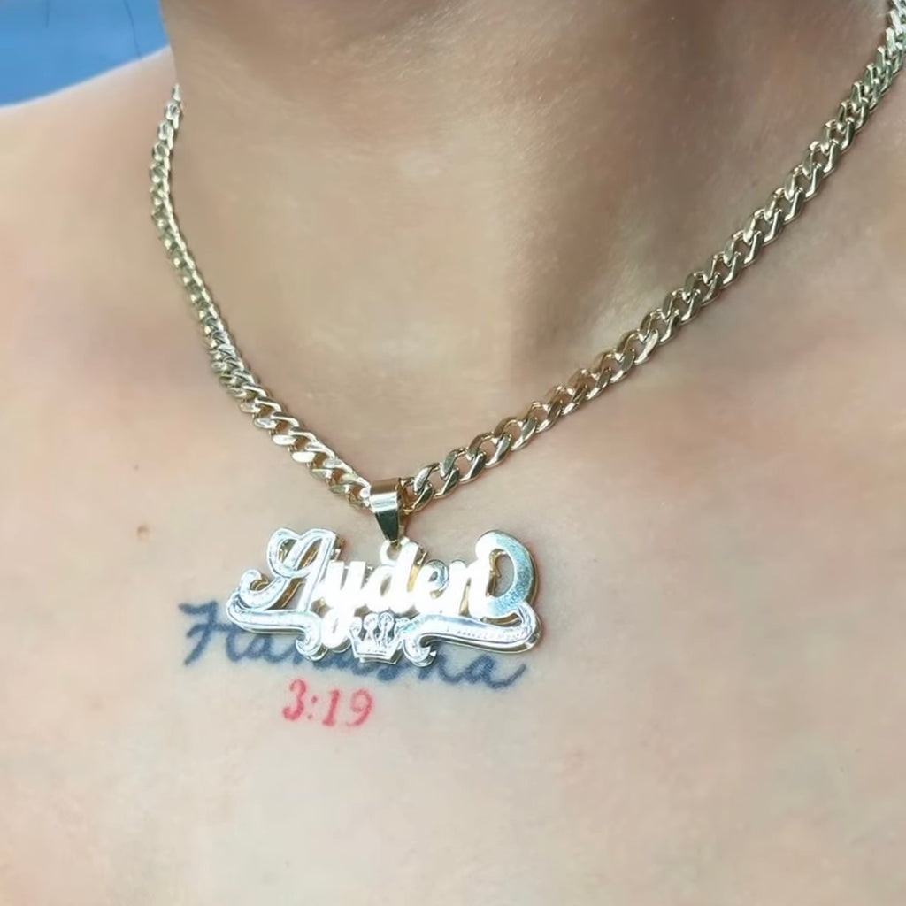 14 k Custom Name Pendant + Hollow Cuban Choker for Women (16" Inches) 😍 JTJ™ - Javierthejeweler