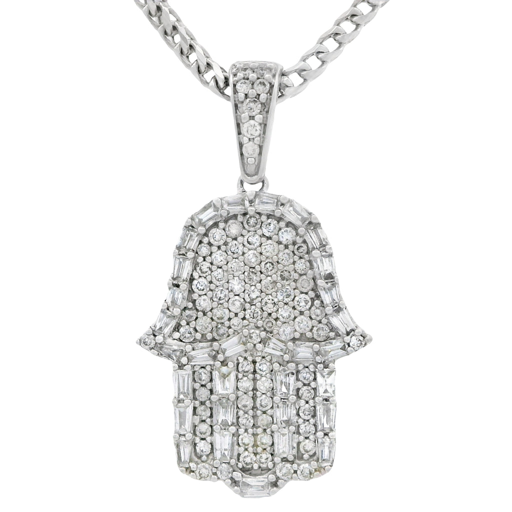 14K White Hamsa Diamond 💎 Pendant W/ Solid Franco Chain (22” Inches) JTJ™ - Javierthejeweler
