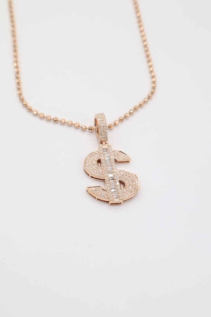 *NEW* PA 14K $Symbol Baguette Diamonds 💎 Pendant W/ Solid Moon Cut ChainJTJ™ - Javierthejeweler