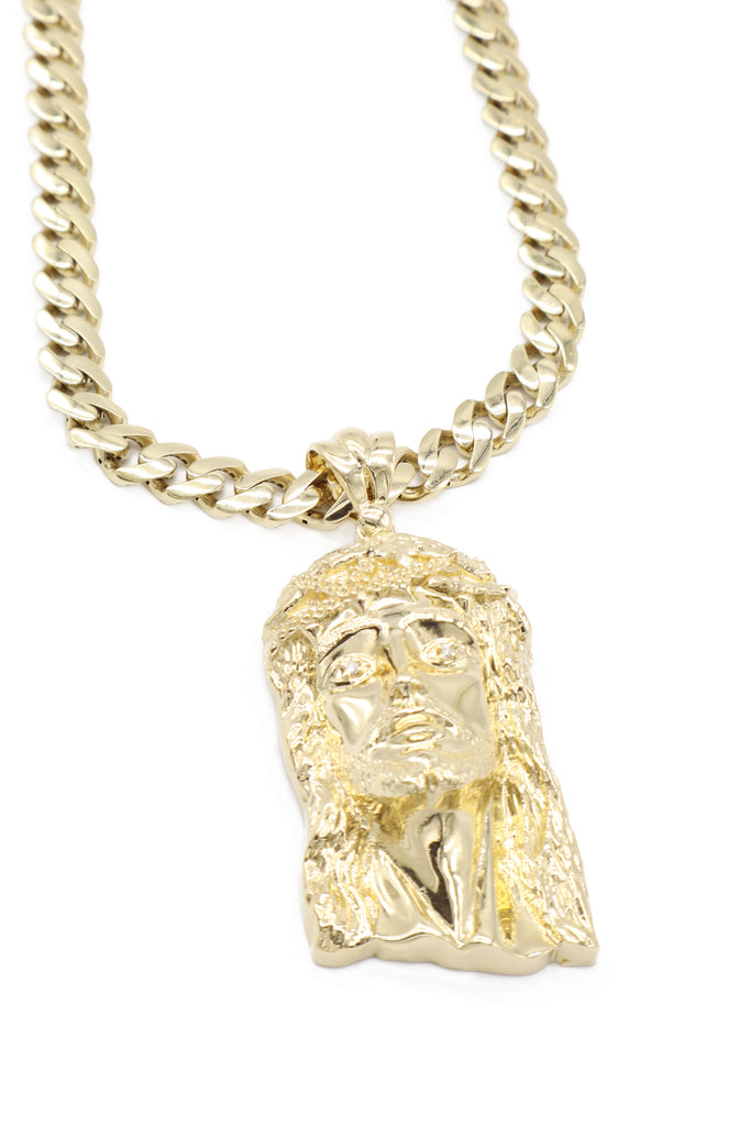 *NEW* PA 14k Jesus Face Solid Pendant W/Hollow Cuban Chain JTJ™ - Javierthejeweler