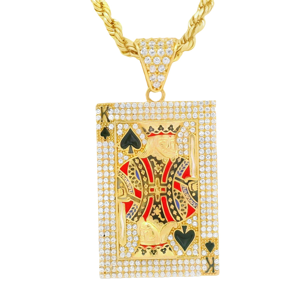 14k King of Spades CZ Pendant W/ Hollow Rope Chain (3MM // 22” Inches) JTJ™ - Javierthejeweler