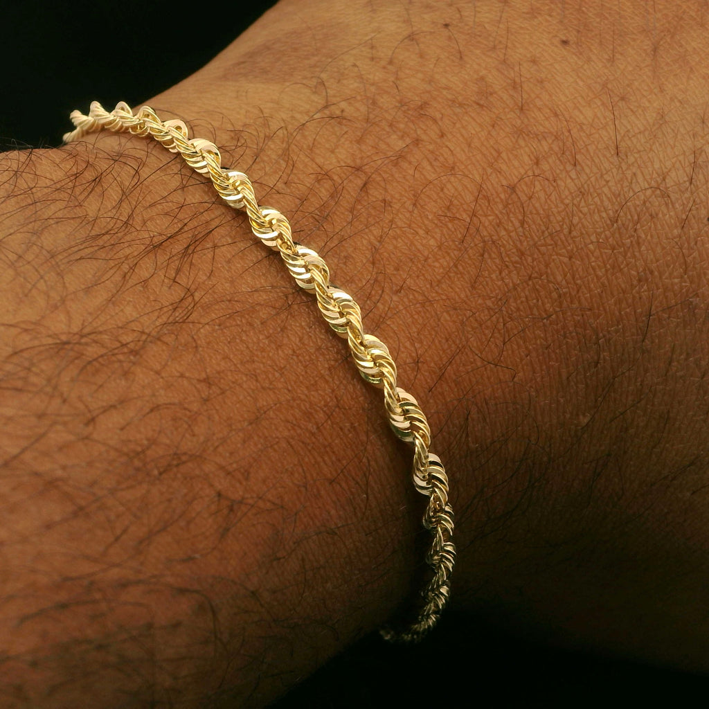 14k Hollow Rope Bracelet For Men (3MM - 8” Inches) JTJ™ - Javierthejeweler