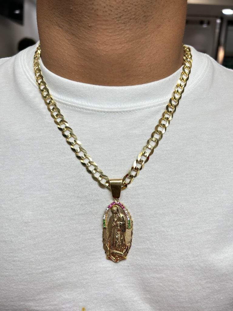 *NEW* PA 14k Virgen Guadalupe Pendant W/ Solid Cuban Chain JTJ™ - Javierthejeweler
