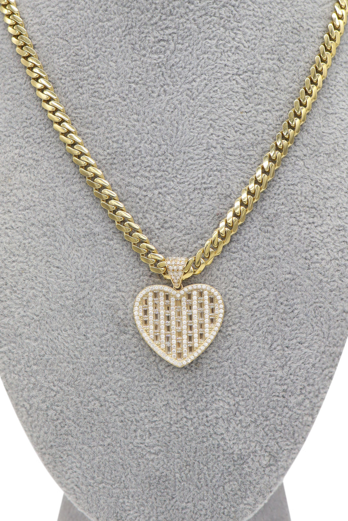 *NEW* PA 14K Heart Baguette Full ZC Pendant W/ Hollow Monaco Chain JTJ™ - Javierthejeweler