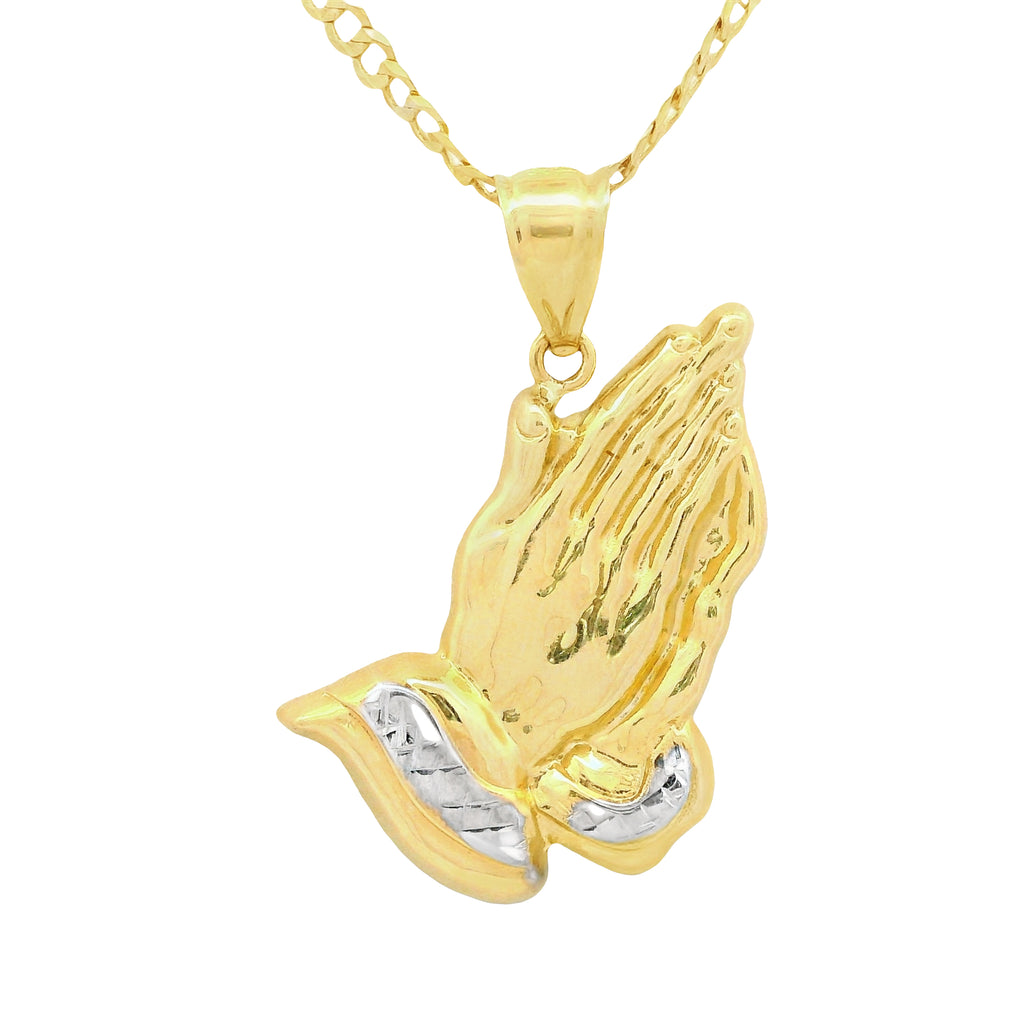 14K Praying Hands Pendant W/ Solid Cuban Chain (3MM - 24” Inches) JTJ™ - Javierthejeweler