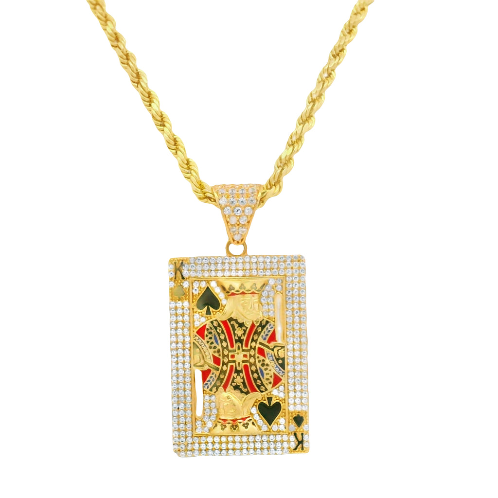 14k King of Spades CZ Pendant W/ Hollow Rope Chain (3MM // 22” Inches) JTJ™ - Javierthejeweler