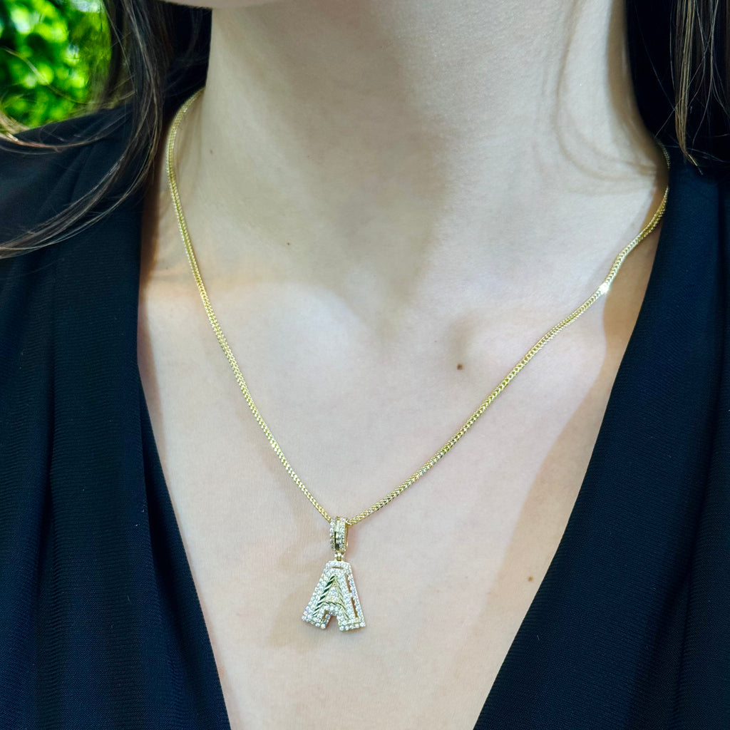 14k Initial CZ Pendant W/ Hollow Franco Chain (18” Inches) JTJ™ - Javierthejeweler