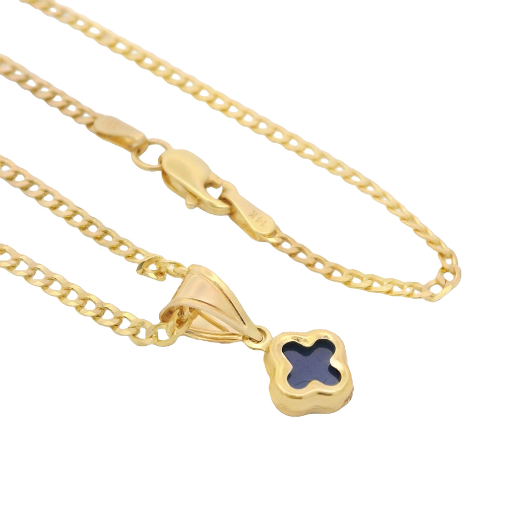 14K Dark Blue Clover Pendant W/ Solid Cuban Chain (16” Inches) JTJ™ - Javierthejeweler