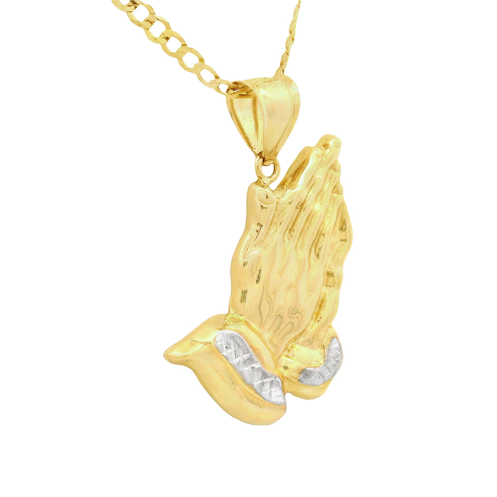 14K Praying Hands Pendant W/ Solid Cuban Chain (3MM - 24” Inches) JTJ™ - Javierthejeweler