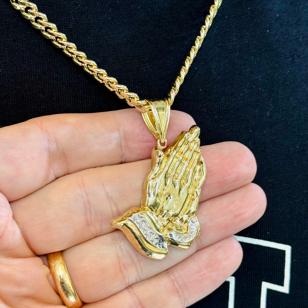 14k Praying Hands Pendant w/ Hollow Cuban Chain (6MM / 20” Inches) JTJ™ - Javierthejeweler
