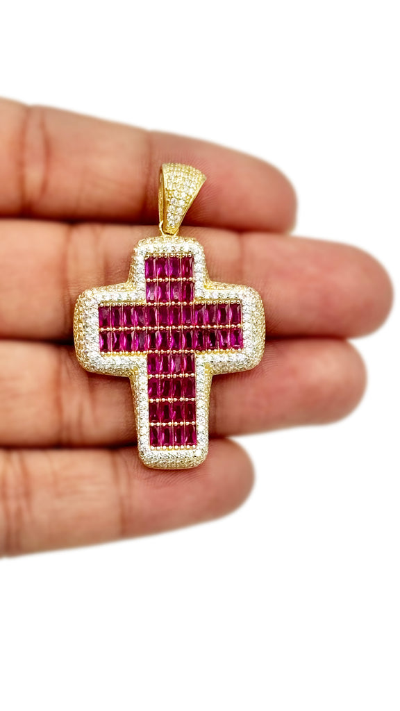 *NEW* 207 14K CZ Cross Baguette Pendant (Pink) JTJ™ - Javierthejeweler