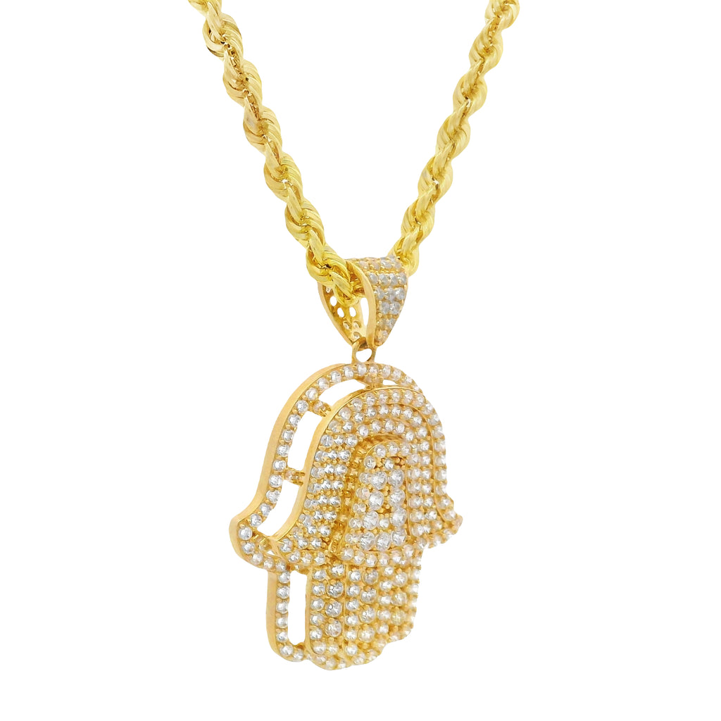 14K Hamsa CZ Pendant w/ Hollow Rope Chain (3.5MM - 26” Inches) JTJ™ - Javierthejeweler