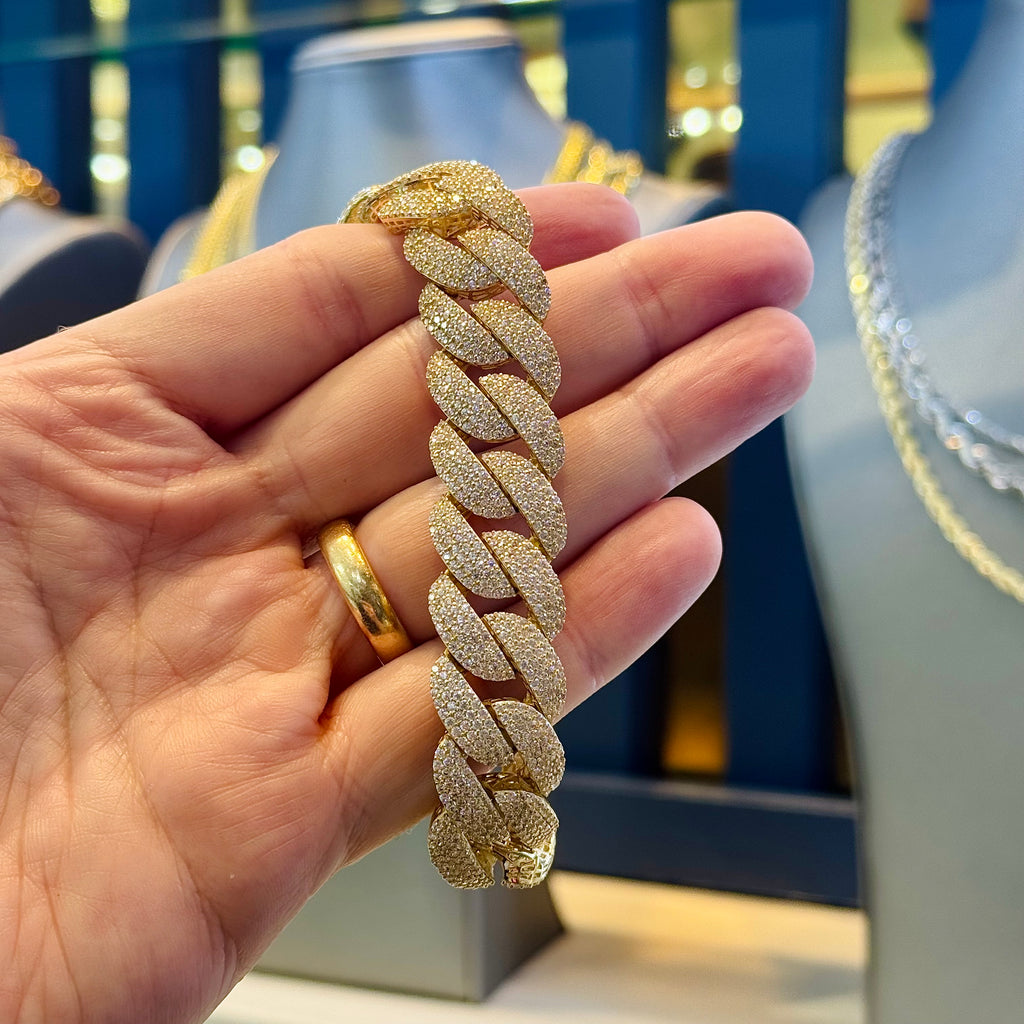 14k Men Hollow Cuban Bracelet Full CZ (18MM) JTJ™ - Javierthejeweler