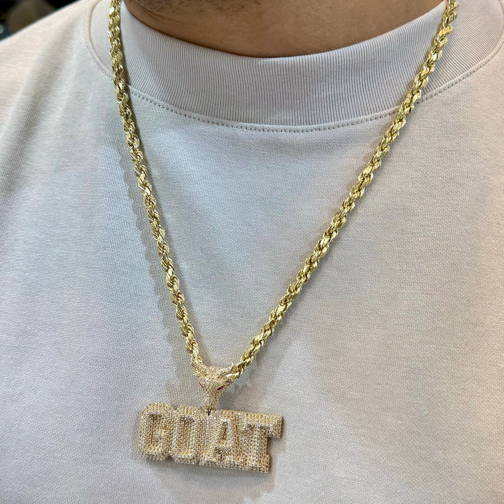 14k Goat Pendant W/ Hollow Rope Chain (3.5MM - 24” Inches) JTJ™ - Javierthejeweler