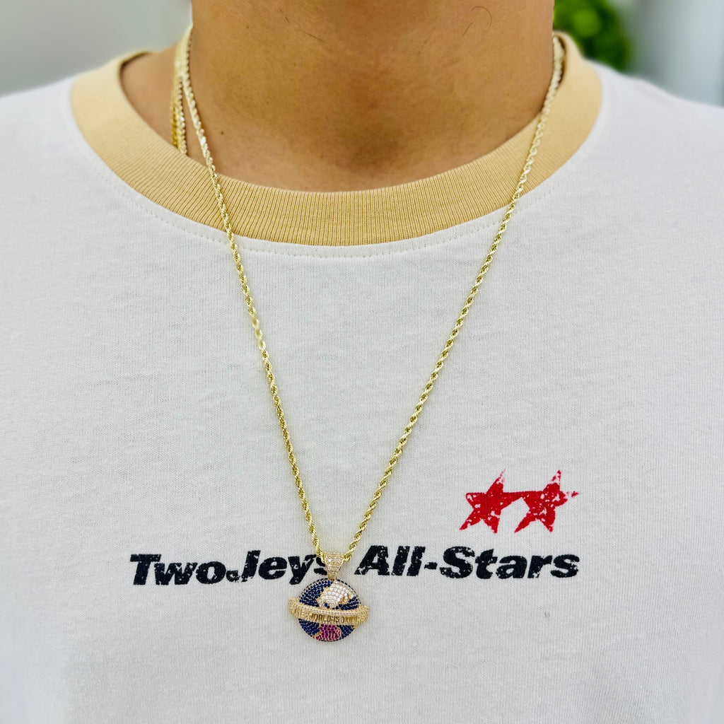 14k The World is Yours Pendant W/ Hollow Rope Chain (24” Inches) JTJ™ - Javierthejeweler