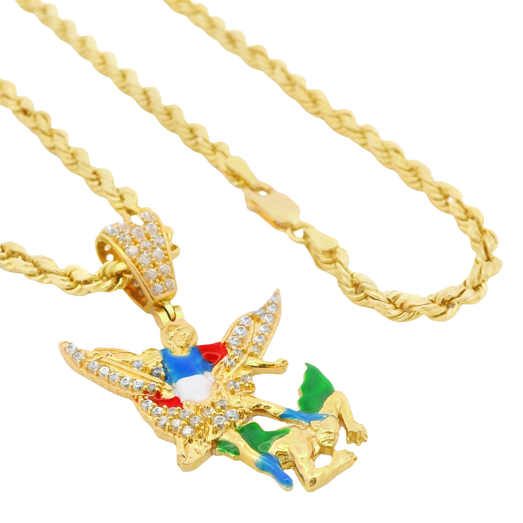 14k San Miguel CZ Pendant W/ Hollow Rope Chain (3.5MM // 22” Inches) JTJ™ - Javierthejeweler