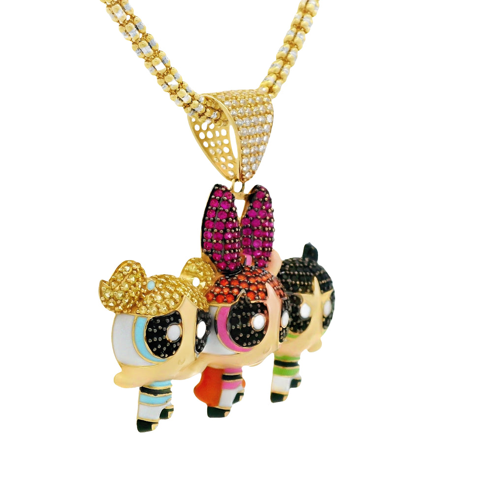 14K PP GIRLS CZ pendant W/ Moon Ice Chain (3.3MM - 16") JTJ™ - Javierthejeweler