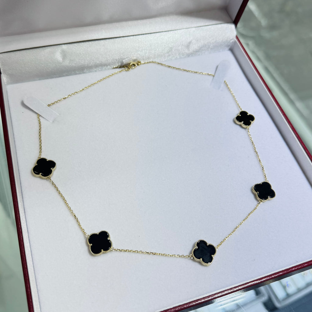 14K Women Black 5 Clover Choker JTJ™ - Javierthejeweler