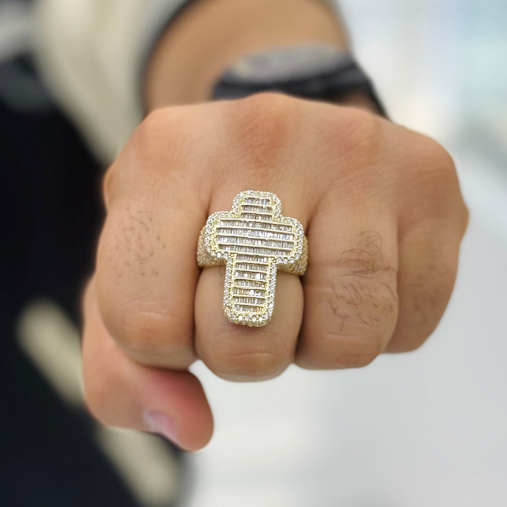 14K Cross Ring CZ Baguette JTJ™ - Javierthejeweler