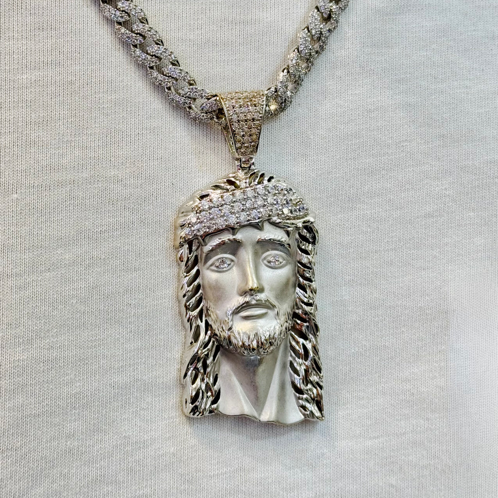 14k Jesus Face CZ W\ Hollow Cuban ChainFull CZ (7.5MM - 22” inches) JTJ™ - Javierthejeweler