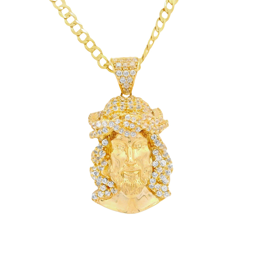 14K Jesus CZ Pendant W/ Solid Cuban Chain (3MM - 22” Inches) JTJ™ - Javierthejeweler