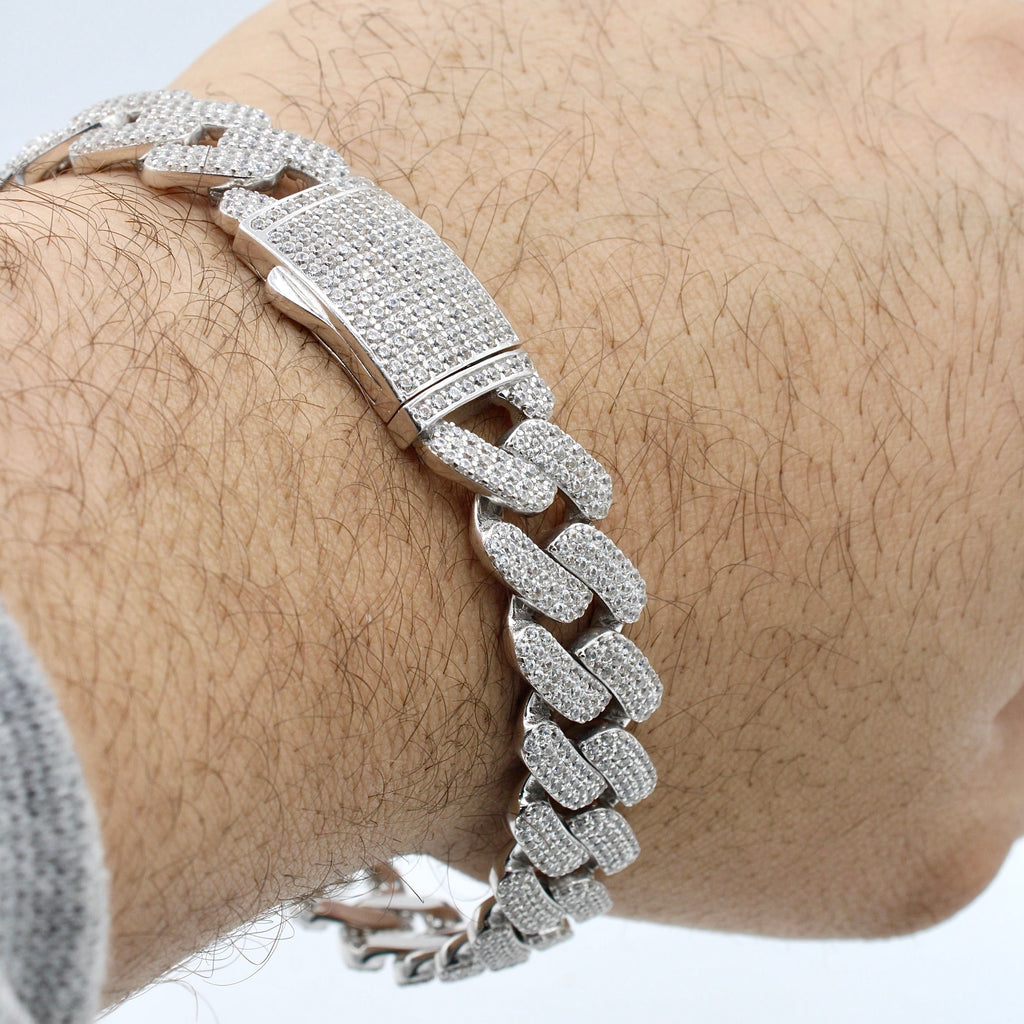 14k Hollow Cuban Bracelet Full CZ (12.5MM) JTJ™ - Javierthejeweler